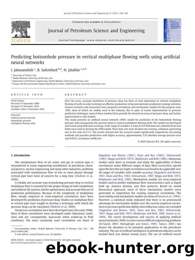 Predicting bottomhole pressure in vertical multiphase flowing wells using artificial neural networks by I. Jahanandish & B. Salimifard & H. Jalalifar