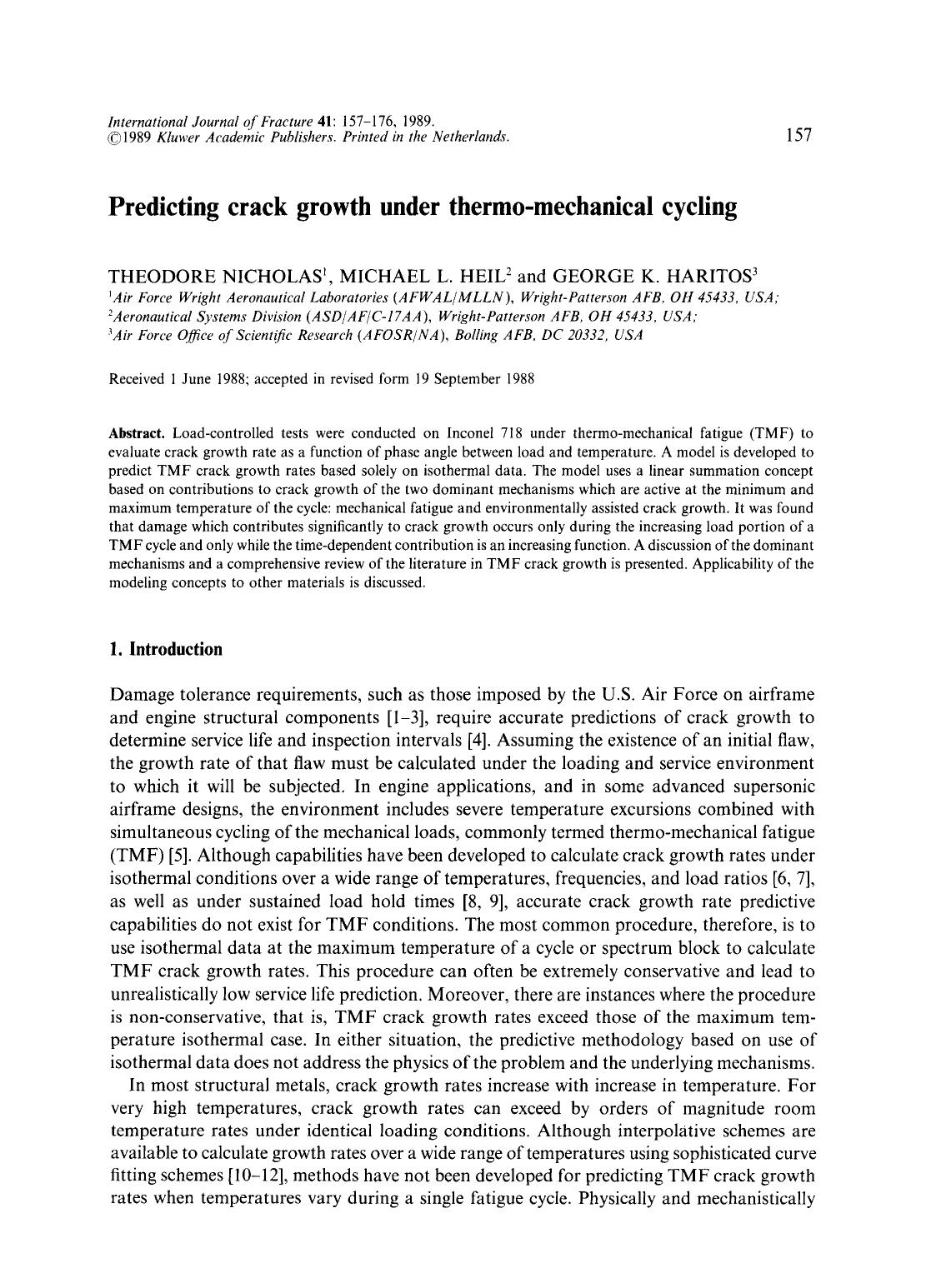Predicting crack growth under thermo-mechanical cycling by Unknown