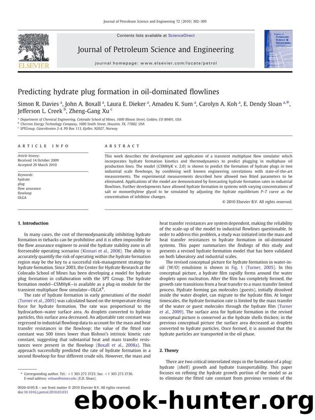 Predicting hydrate plug formation in oil-dominated flowlines by unknow