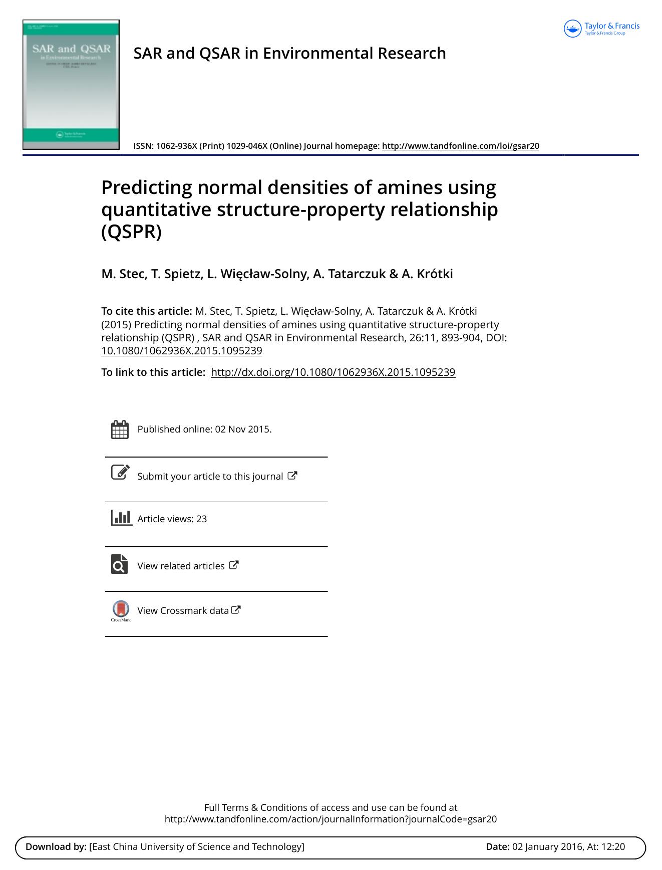 Predicting normal densities of amines using quantitative structure-property relationship (QSPR) by M. Stec