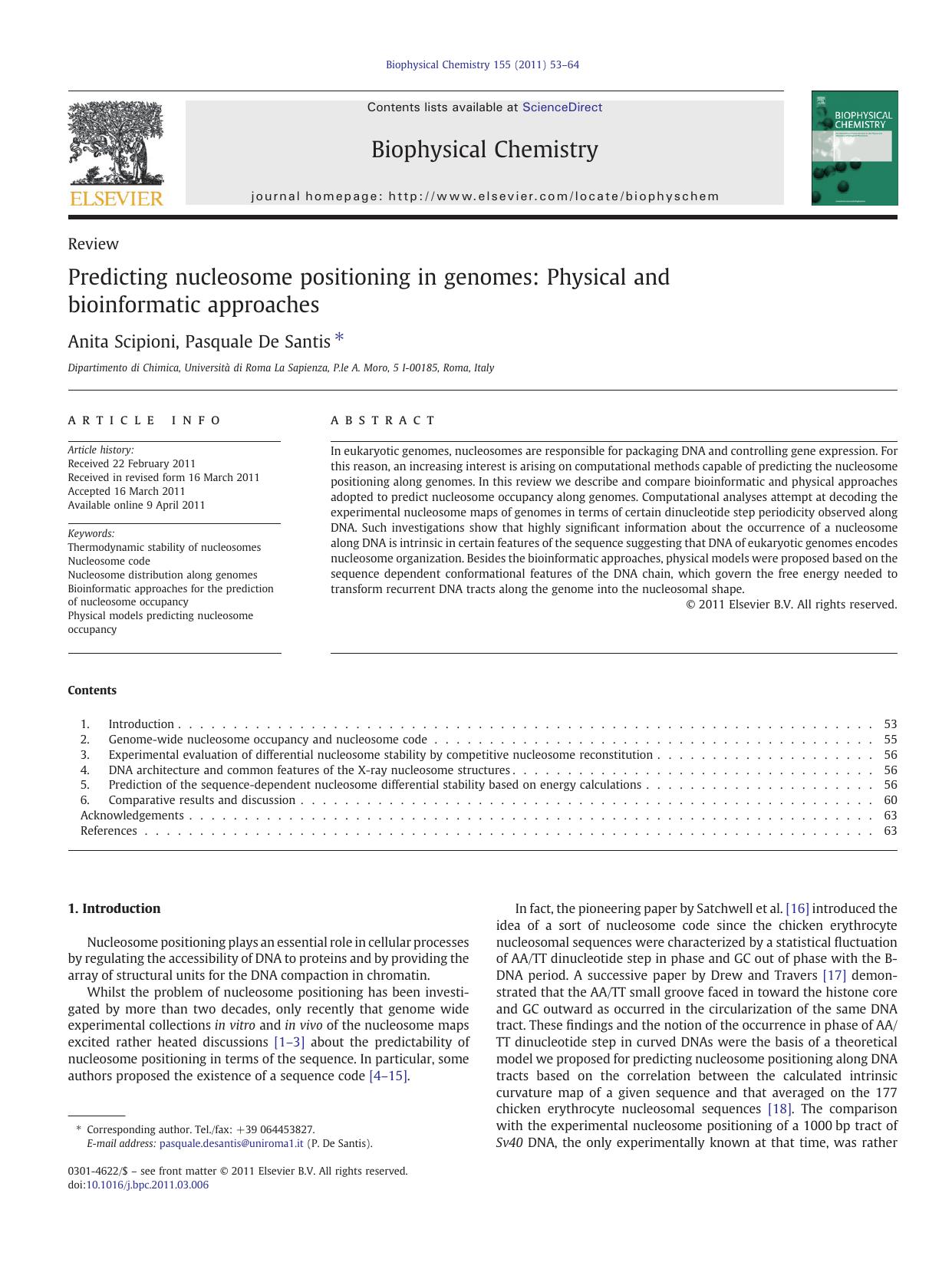 Predicting nucleosome positioning in genomes: Physical and bioinformatic approaches by Anita Scipioni & Pasquale De Santis