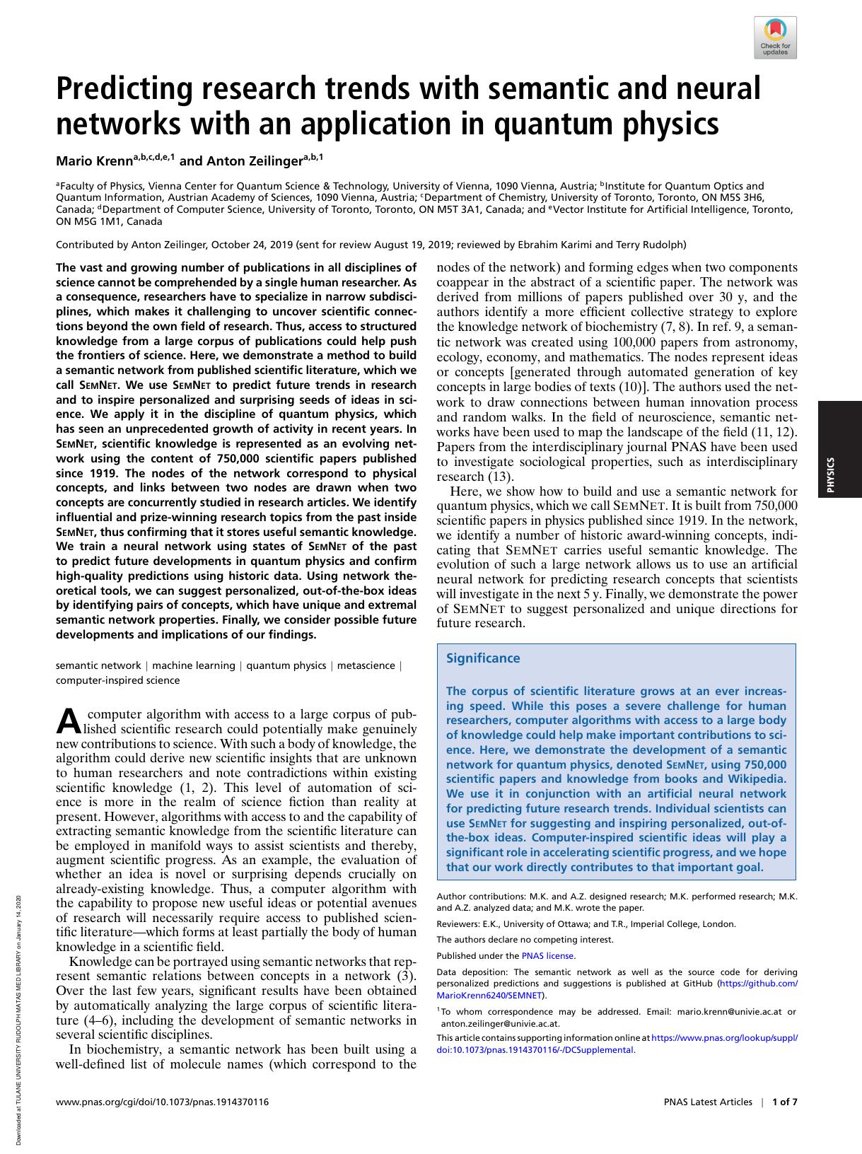 Predicting research trends with semantic and neural networks... (2020) by Unknown