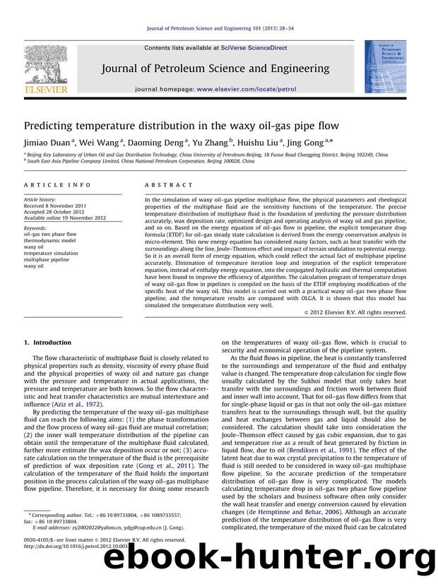 Predicting temperature distribution in the waxy oil-gas pipe flow by Jimiao Duan & Wei Wang & Daoming Deng & Yu Zhang & Huishu Liu & Jing Gong