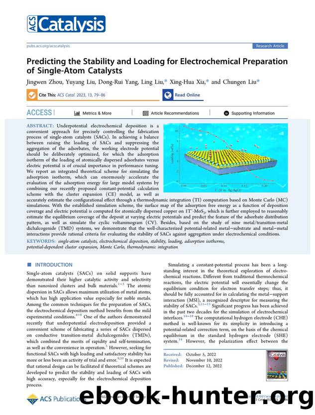 Predicting the Stability and Loading for Electrochemical Preparation of Single-Atom Catalysts by Jingwen Zhou Yuyang Liu Dong-Rui Yang Ling Liu Xing-Hua Xia and Chungen Liu