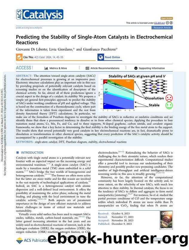 Predicting the Stability of Single-Atom Catalysts in Electrochemical Reactions by Giovanni Di Liberto Livia Giordano & Gianfranco Pacchioni