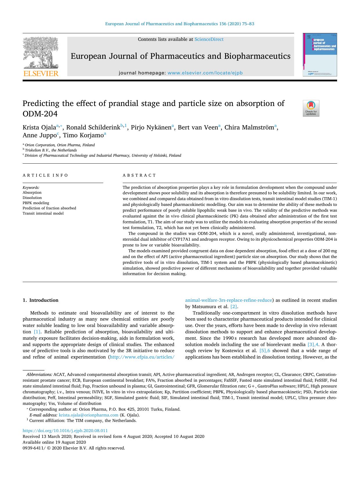 Predicting the effect of prandial stage and particle size on absorption of ODM-204 by unknow