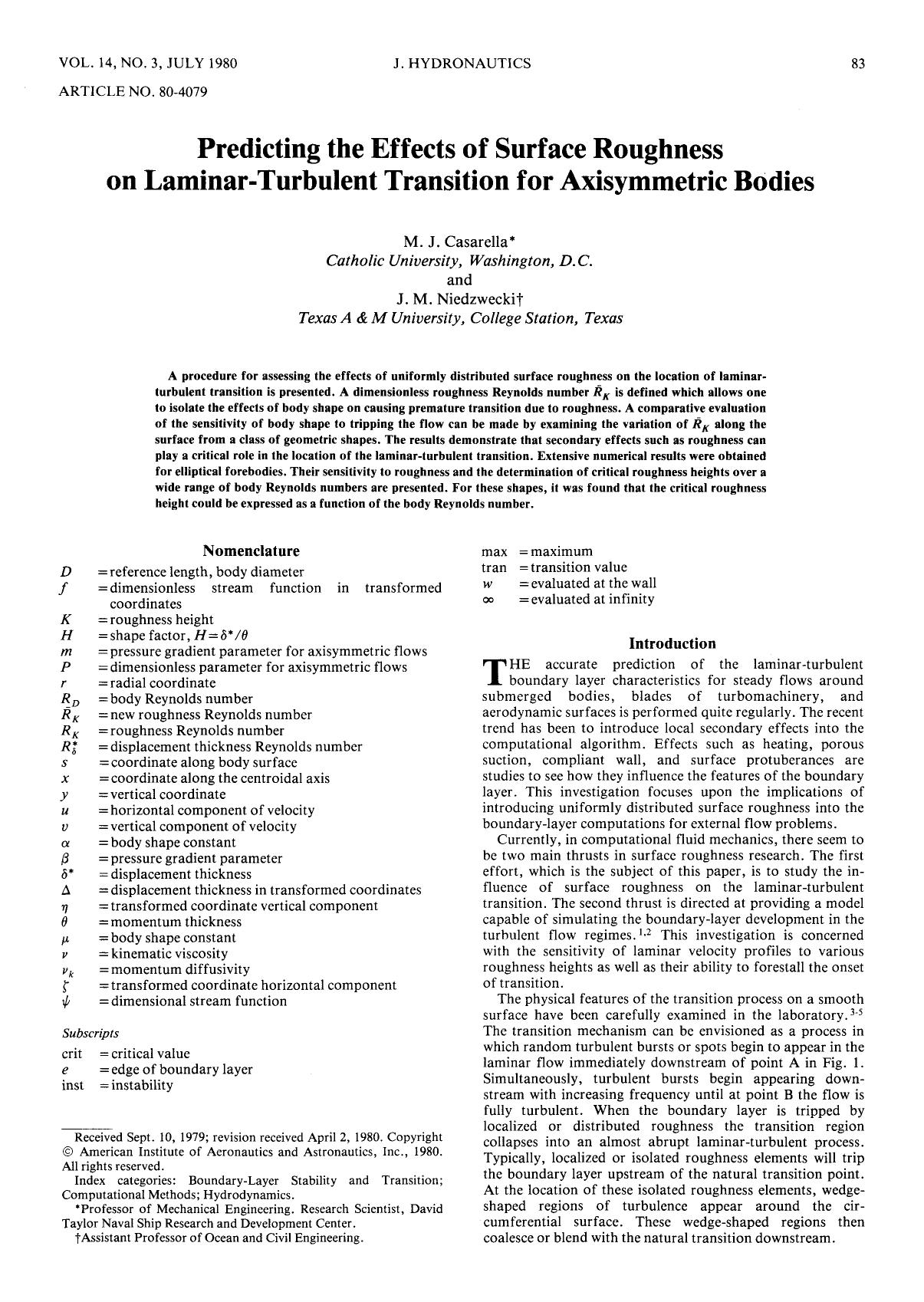 Predicting the effects of surface roughness on laminar-turbulent transition for axisymmetric bodies by Unknown