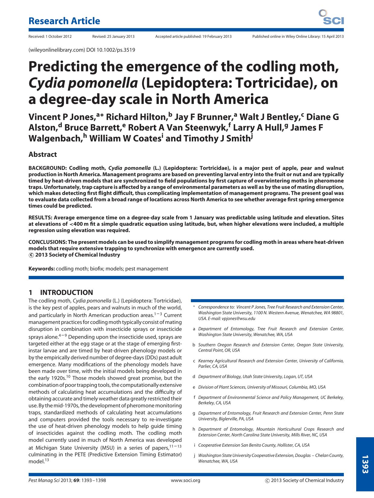 Predicting the emergence of the codling moth, Cydia pomonella (Lepidoptera: Tortricidae), on a degreeday scale in North America by Unknown