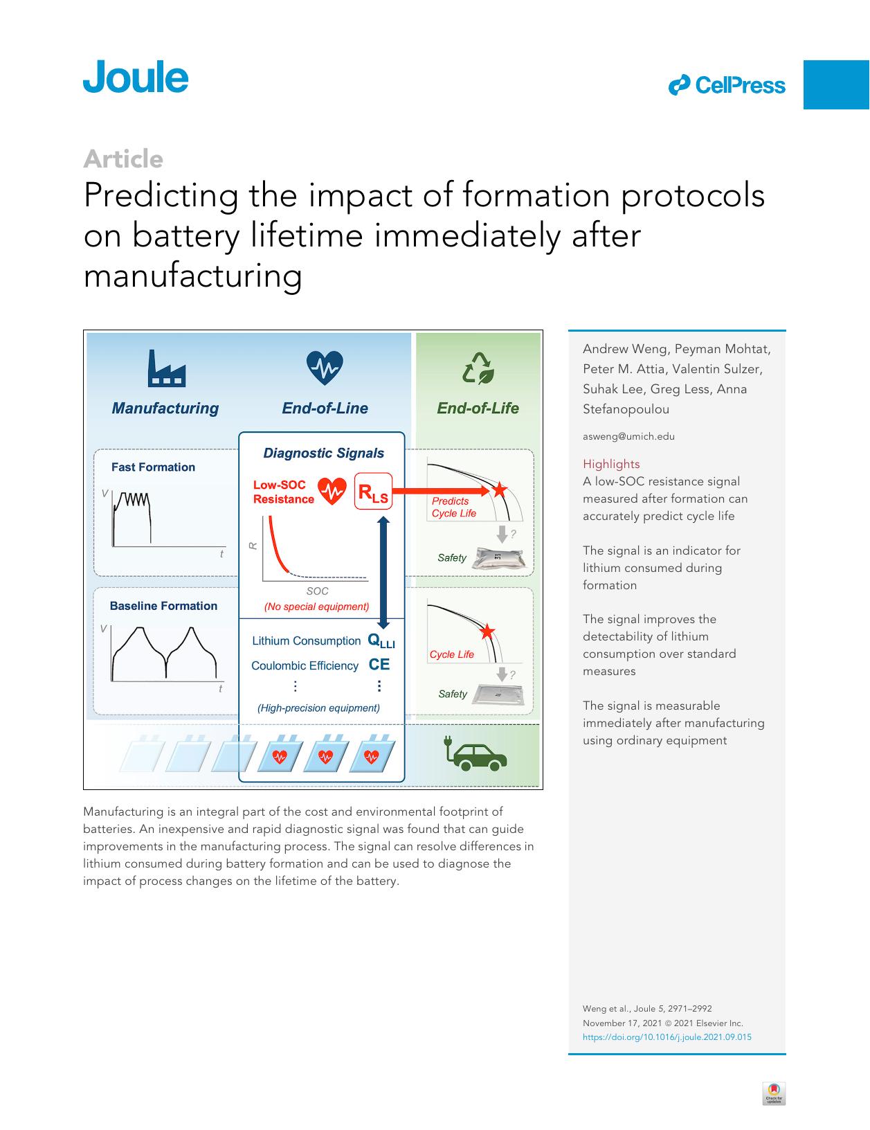 Predicting the impact of formation protocols on battery lifetime immediately after manufacturing by unknow