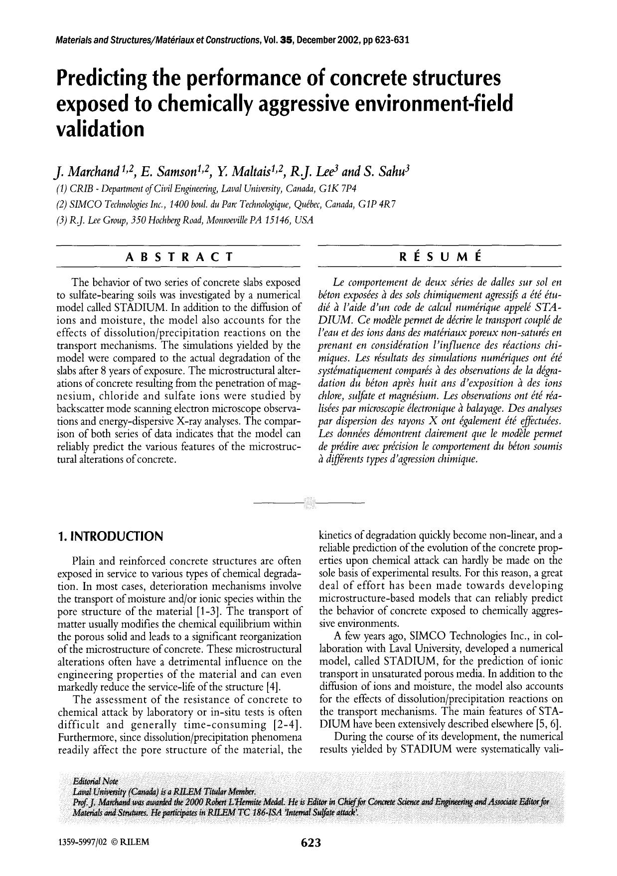 Predicting the performance of concrete structures exposed to chemically aggressive environment—Field validation by Unknown