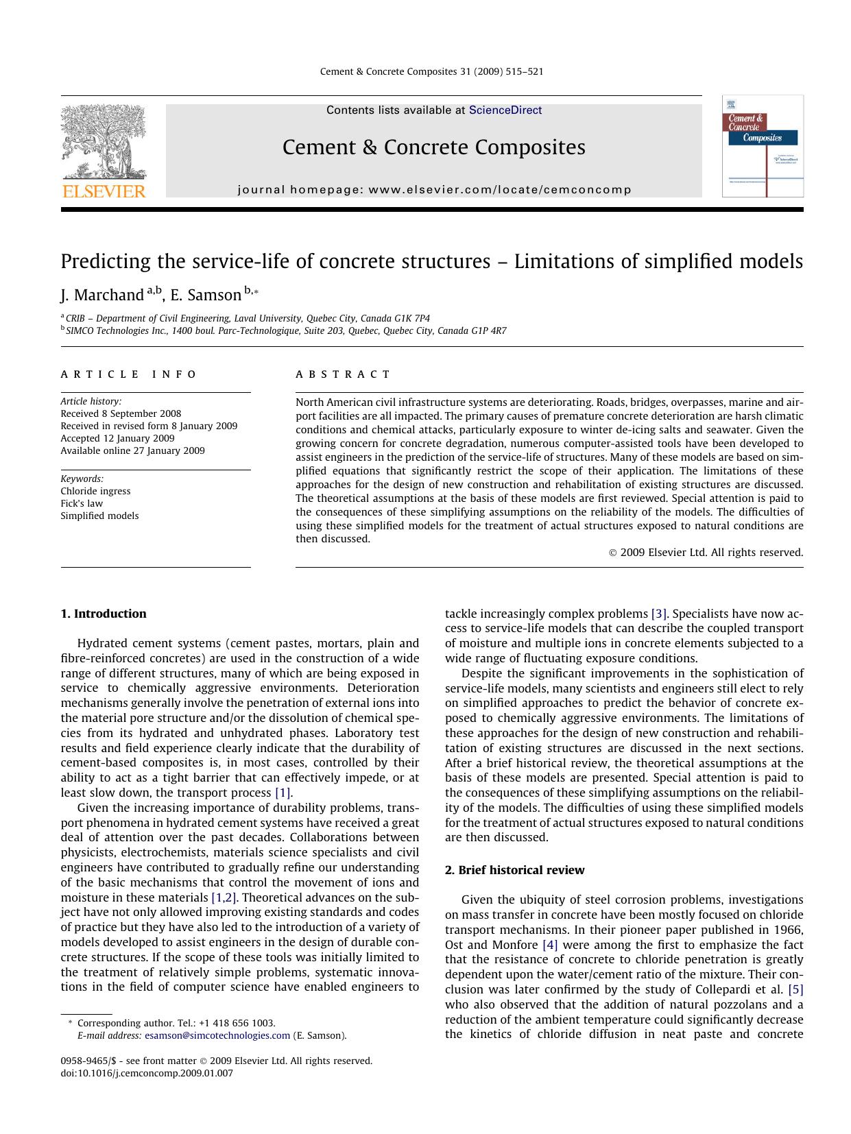 Predicting the service-life of concrete structures â Limitations of simplified models by J. Marchand; E. Samson