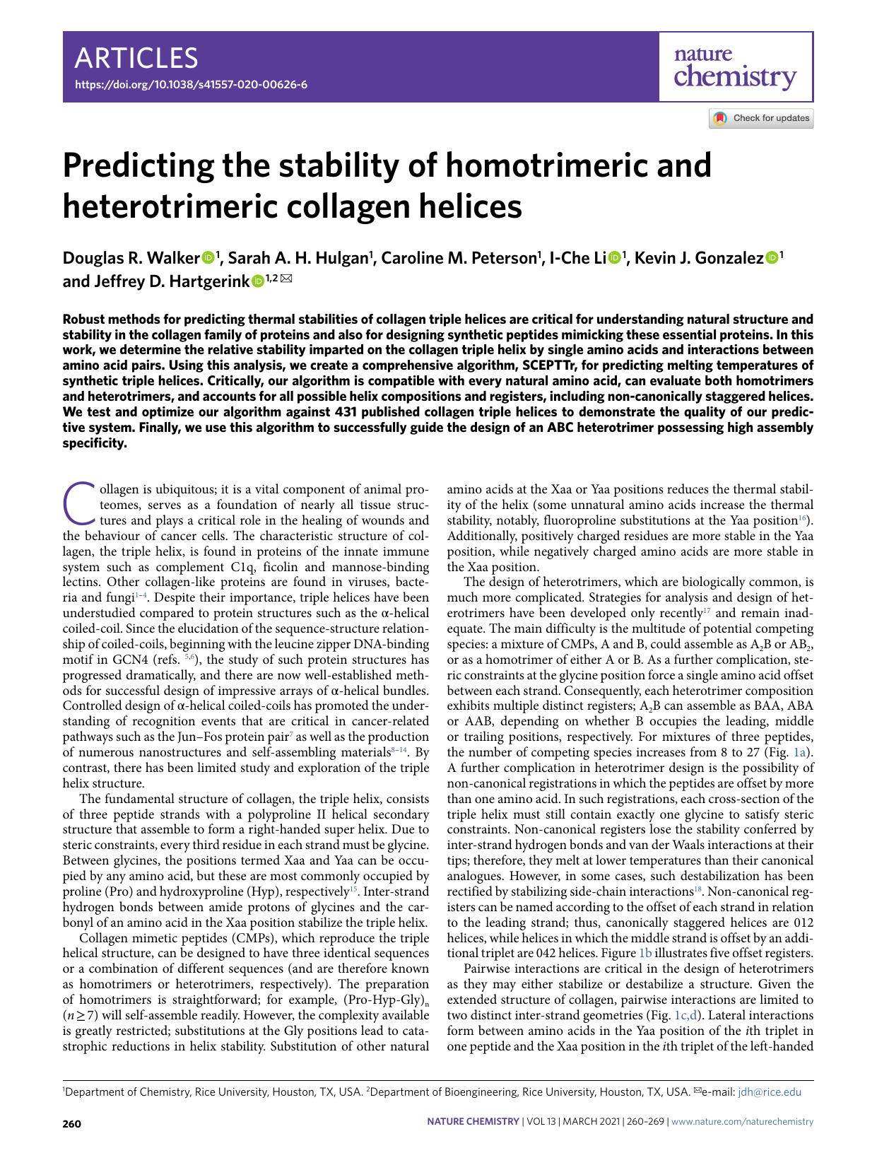 Predicting the stability of homotrimeric and heterotrimeric collagen helices by unknow