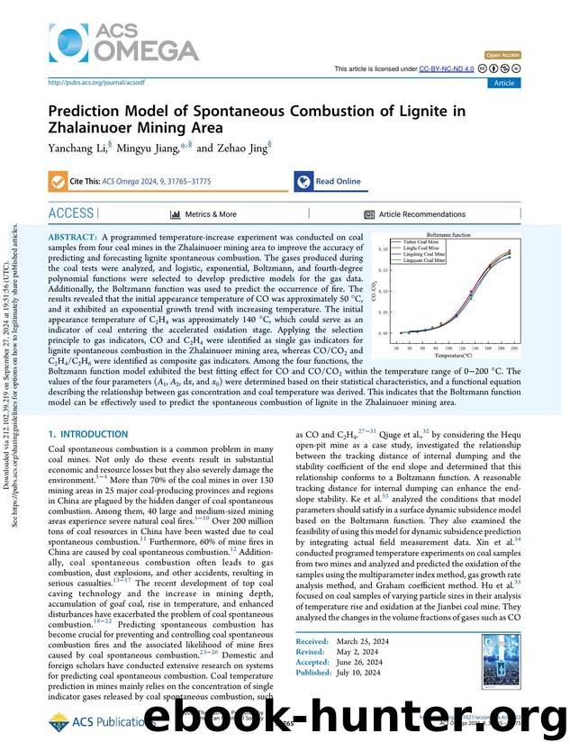 Prediction Model of Spontaneous Combustion of Lignite in Zhalainuoer Mining Area by Yanchang Li Mingyu Jiang & Zehao Jing