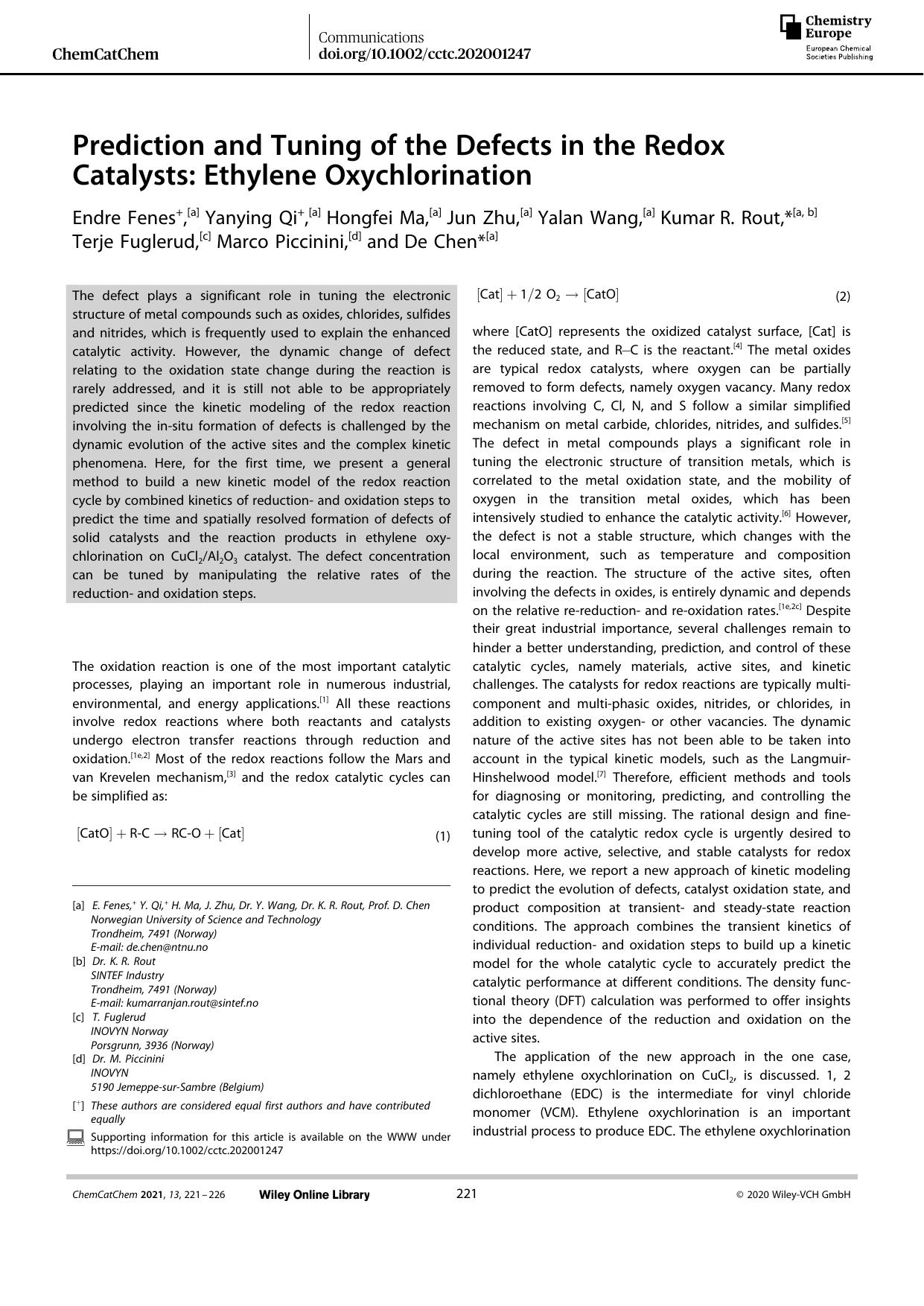 Prediction and Tuning of the Defects in the Redox Catalysts: Ethylene Oxychlorination by Unknown