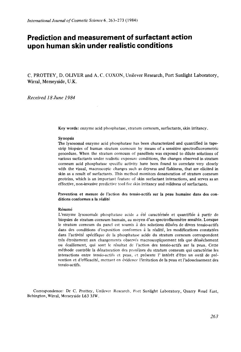 Prediction and measurement of surfactant action upon human skin under realistic conditions by Unknown