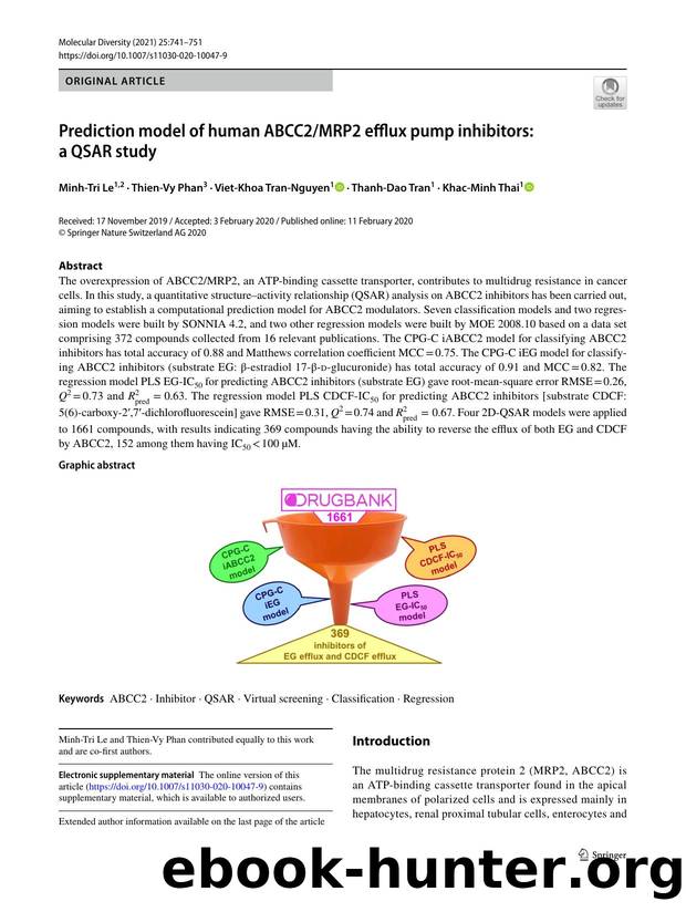 Prediction model of human ABCC2MRP2 efflux pump inhibitors: a QSAR study by Minh-Tri Le & Thien-Vy Phan & Viet-Khoa Tran-Nguyen & Thanh-Dao Tran & Khac-Minh Thai