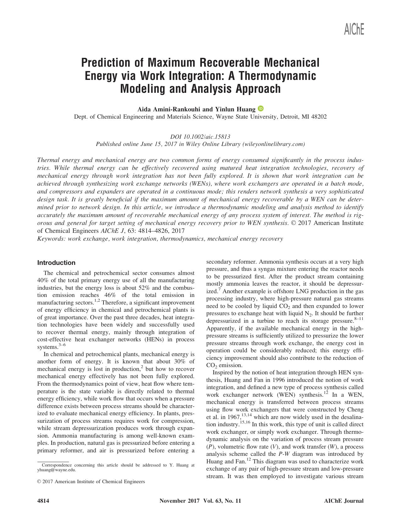 Prediction of Maximum Recoverable Mechanical Energy via Work Integration: A Thermodynamic Modeling and Analysis Approach by Unknown