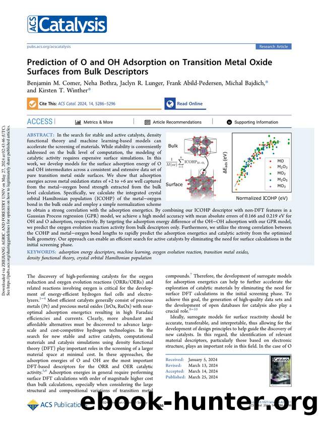 Prediction of O and OH Adsorption on Transition Metal Oxide Surfaces from Bulk Descriptors by unknow