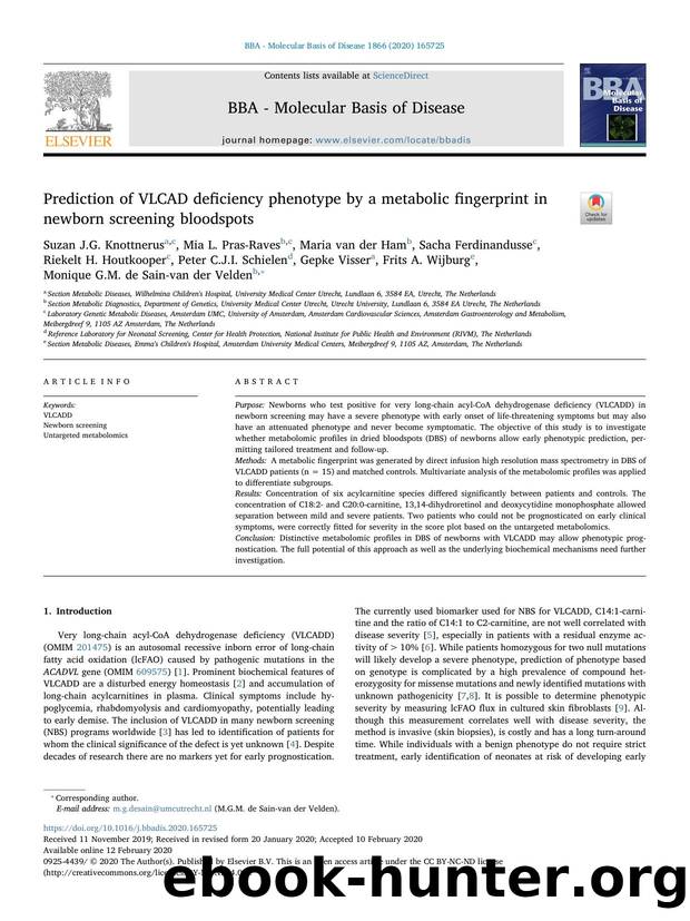 Prediction of VLCAD deficiency phenotype by a metabolic fingerprint in newborn screening bloodspots by unknow