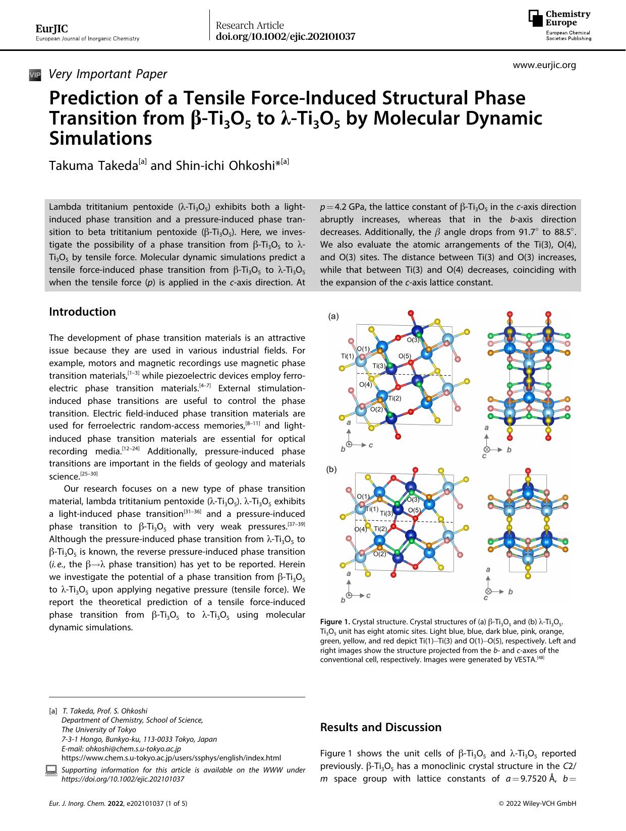 Prediction of a Tensile ForceâInduced Structural Phase Transition from Î²âTi3O5 to Î»âTi3O5 by Molecular Dynamic Simulations by Unknown