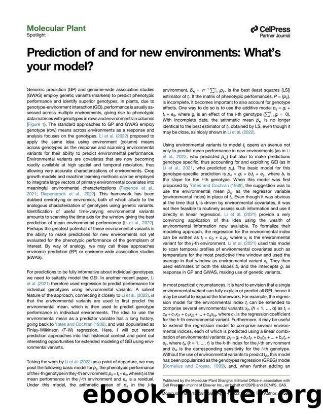 Prediction of and for new environments: What's your model? by Hans-Peter Piepho