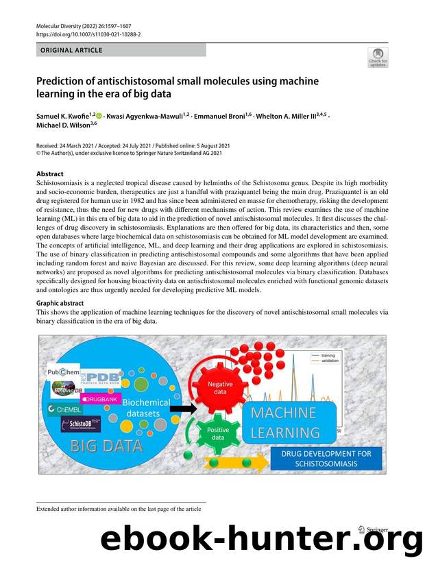 Prediction of antischistosomal small molecules using machine learning in the era of big data by unknow