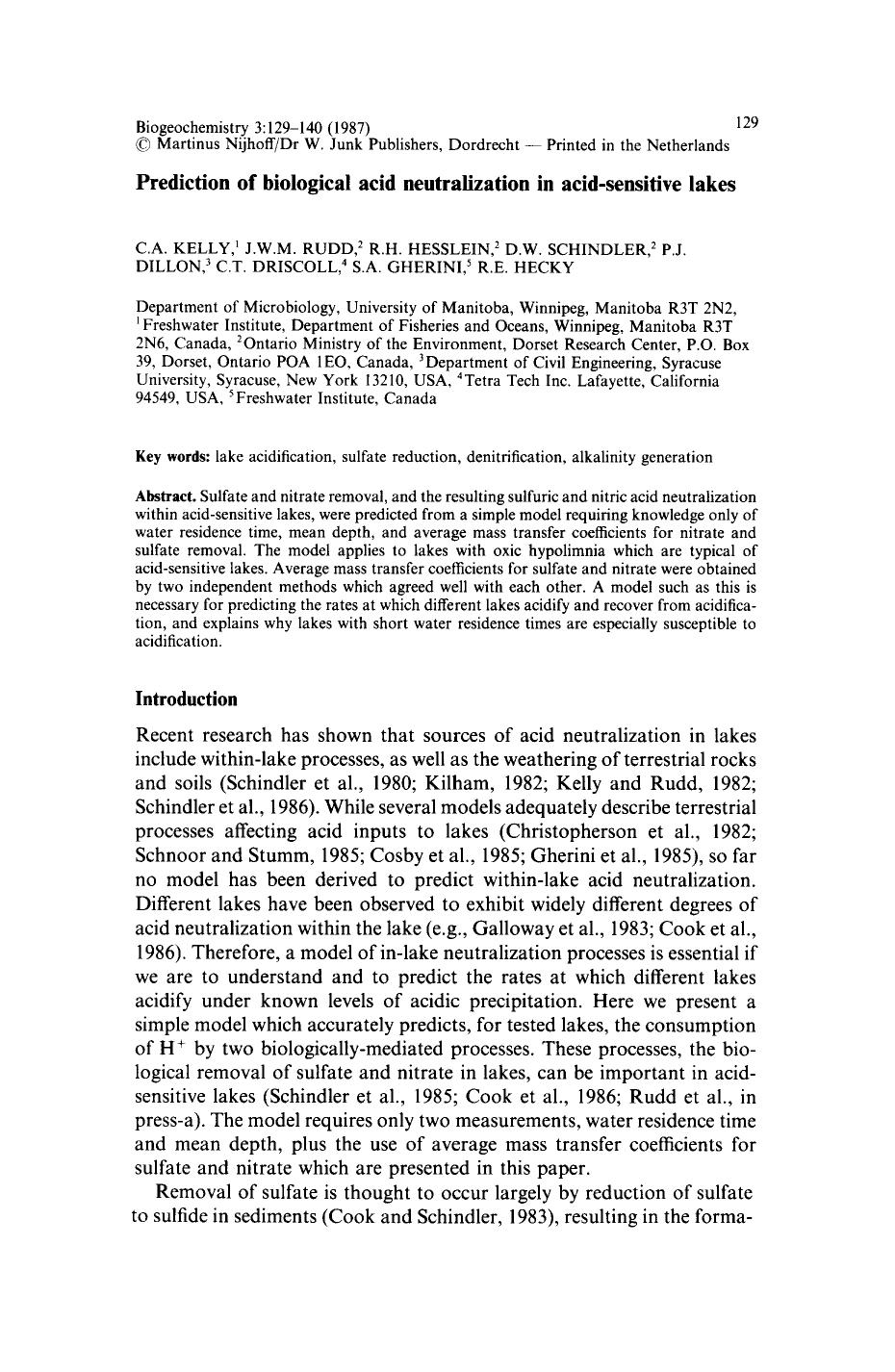 Prediction of biological acid neutralization in acid-sensitive lakes by Unknown