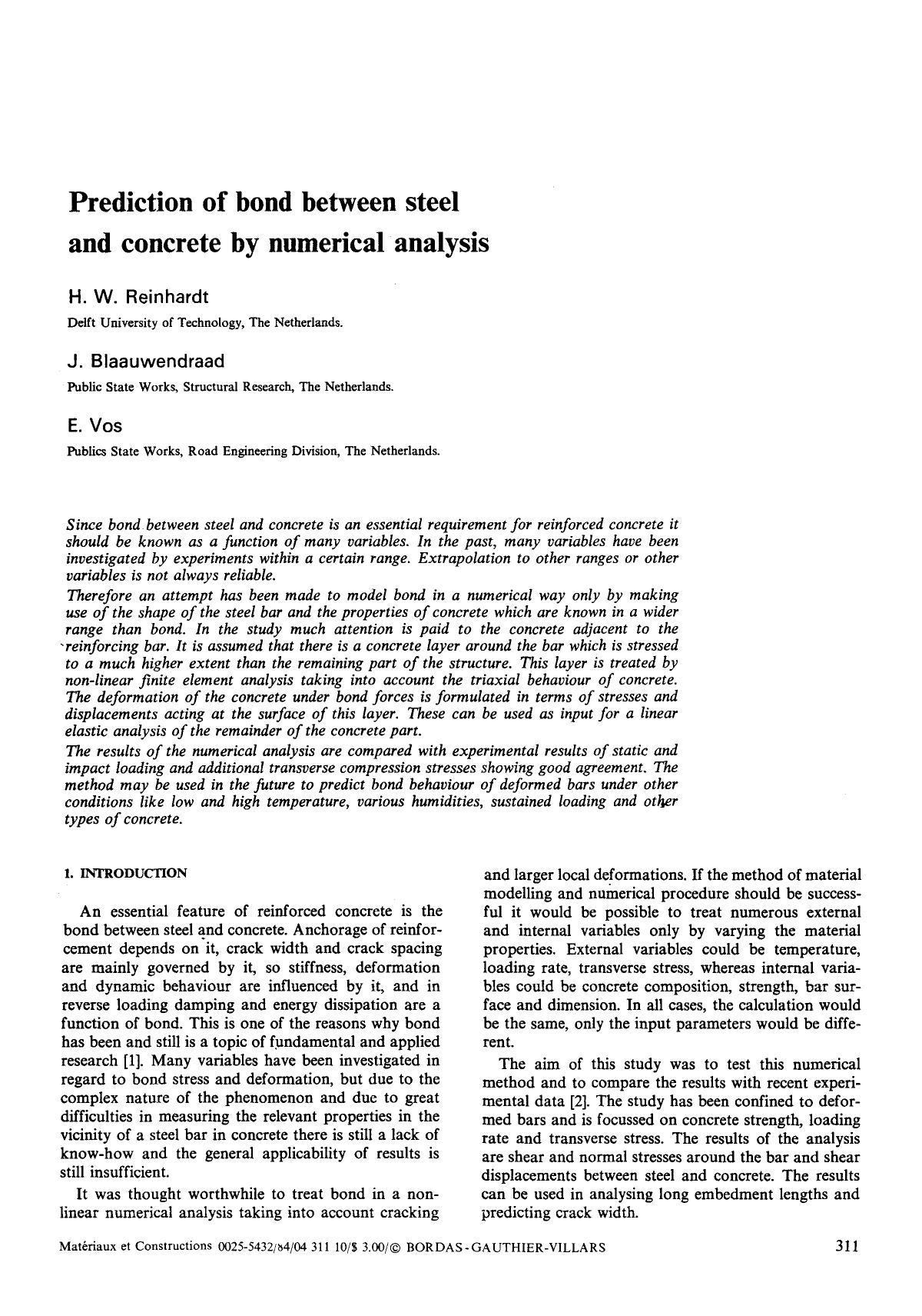 Prediction of bond between steel and concrete by numerical analysis by Unknown