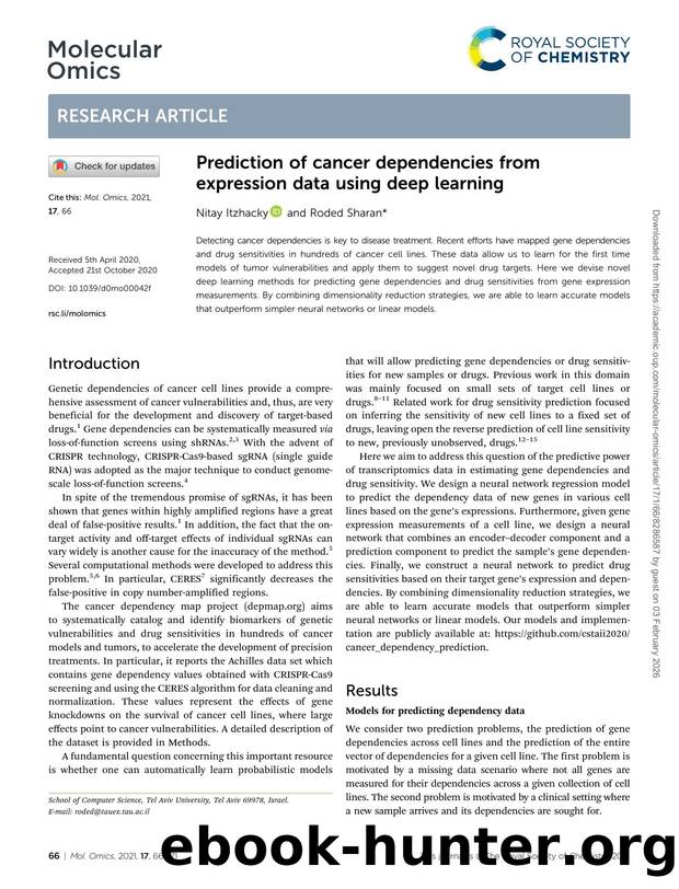 Prediction of cancer dependencies from expression data using deep learning by Nitay Itzhacky