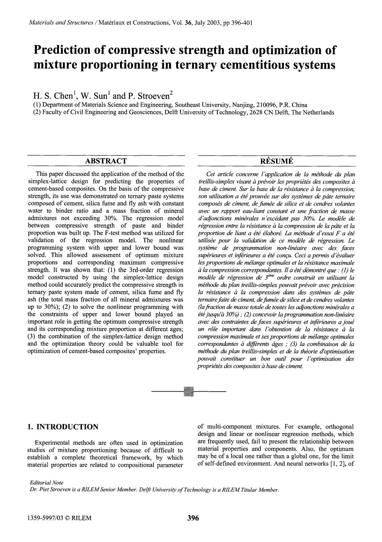 Prediction of compressive strength and optimization of mixture proportioning in ternary cementitious systems by Unknown