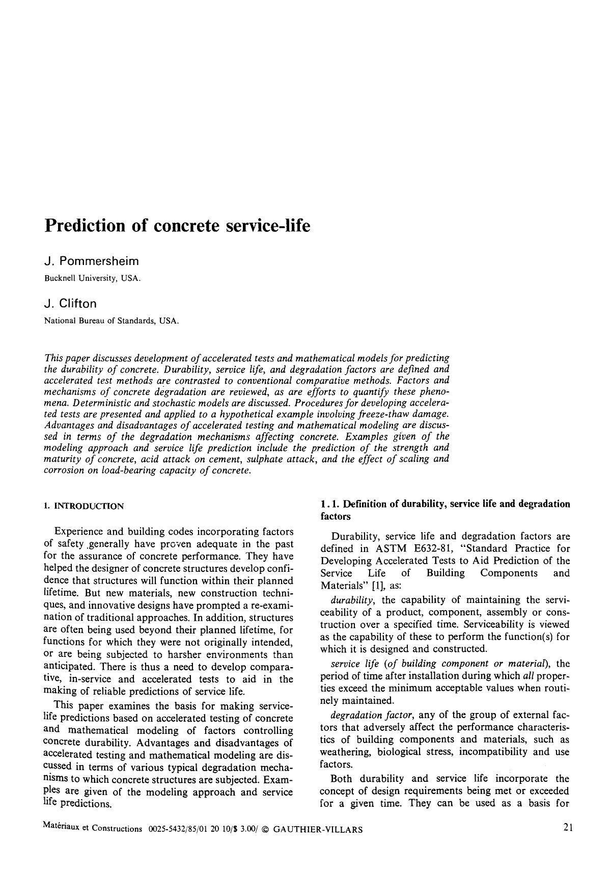 Prediction of concrete service-life by Unknown