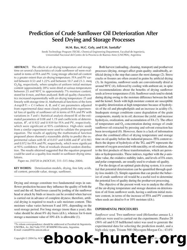 Prediction of crude sunflower oil deterioration after seed drying and storage processes by Unknown