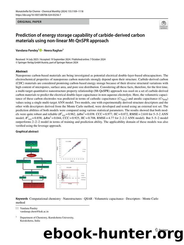 Prediction of energy storage capability of carbide-derived carbon materials using non-linear Mt-QnSPR approach by Vandana Pandey & Neera Raghav