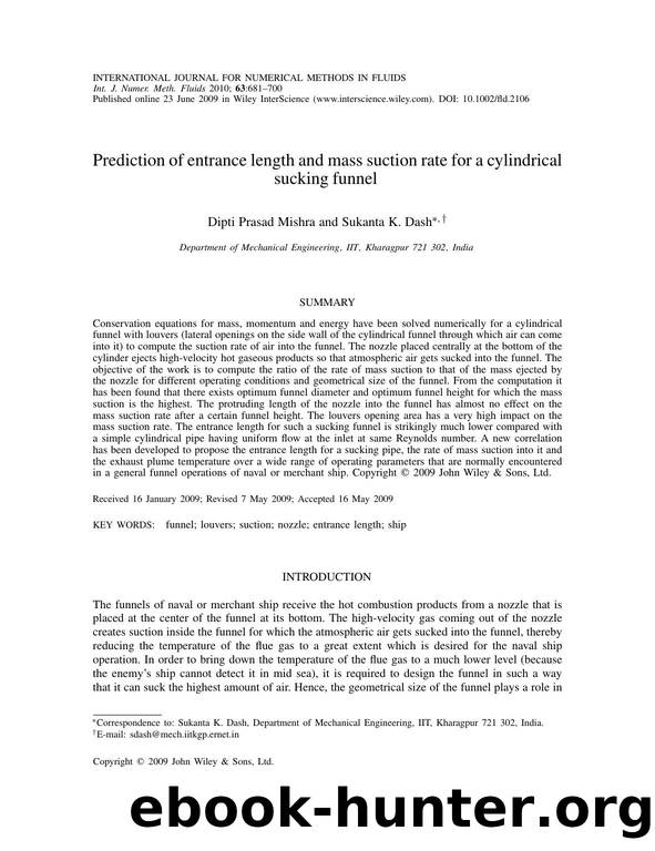 Prediction of entrance length and mass suction rate for a cylindrical sucking funnel by Unknown