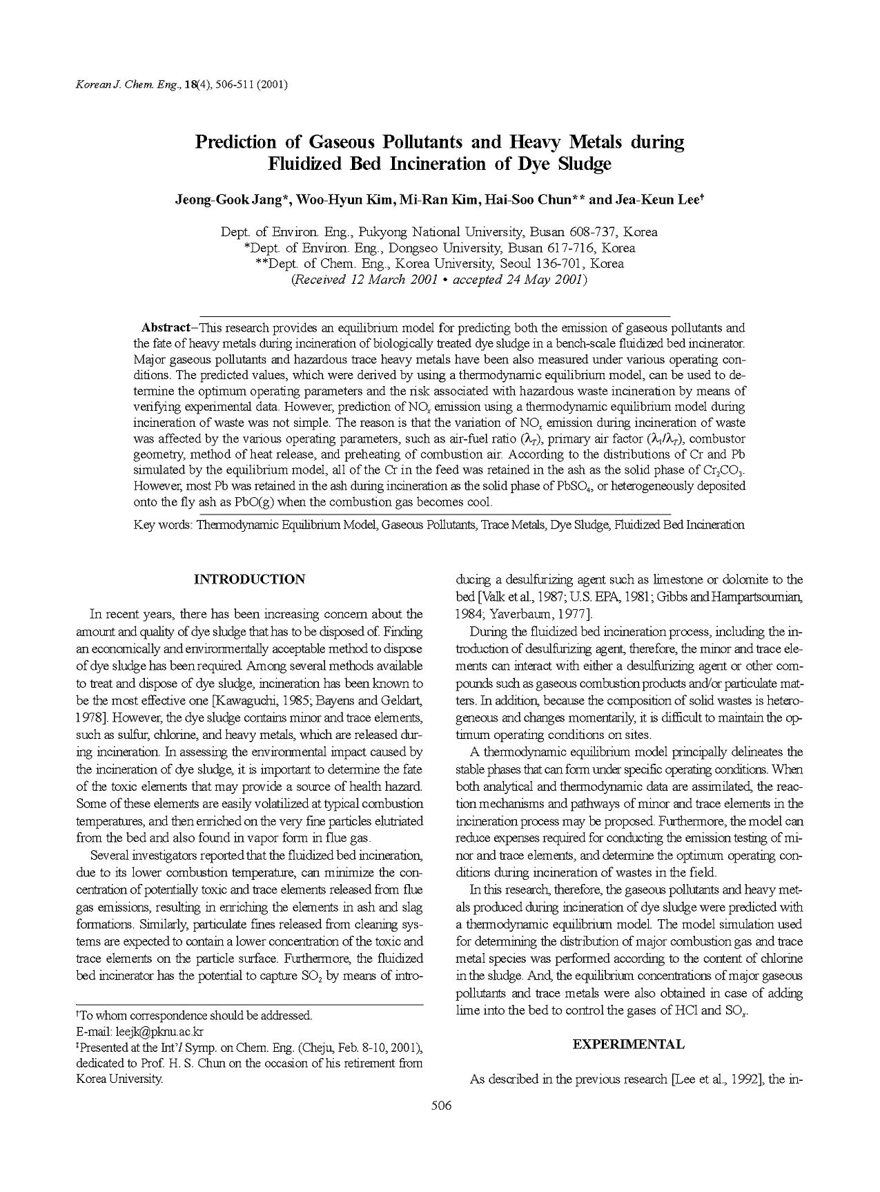 Prediction of gaseous pollutants and heavy metals during fluidized bed incineration of dye sludge by Unknown
