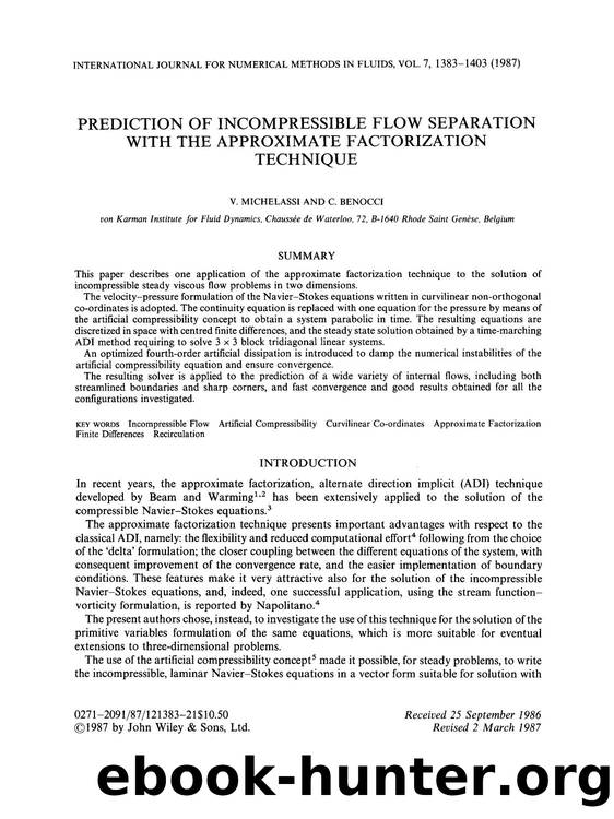 Prediction of incompressible flow separation with the approximate factorization technique by Unknown