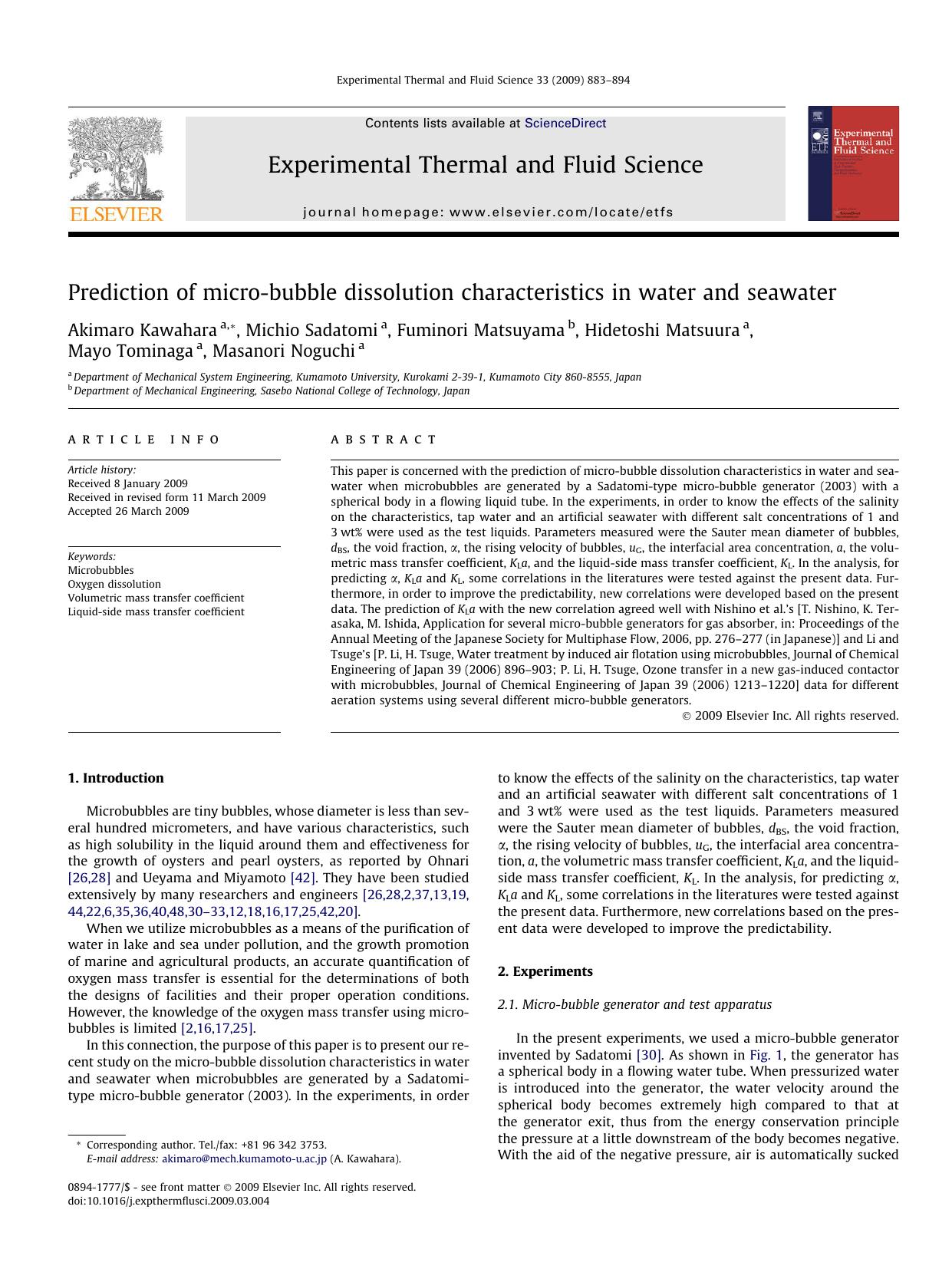 Prediction of micro-bubble dissolution characteristics in water and seawater by unknow