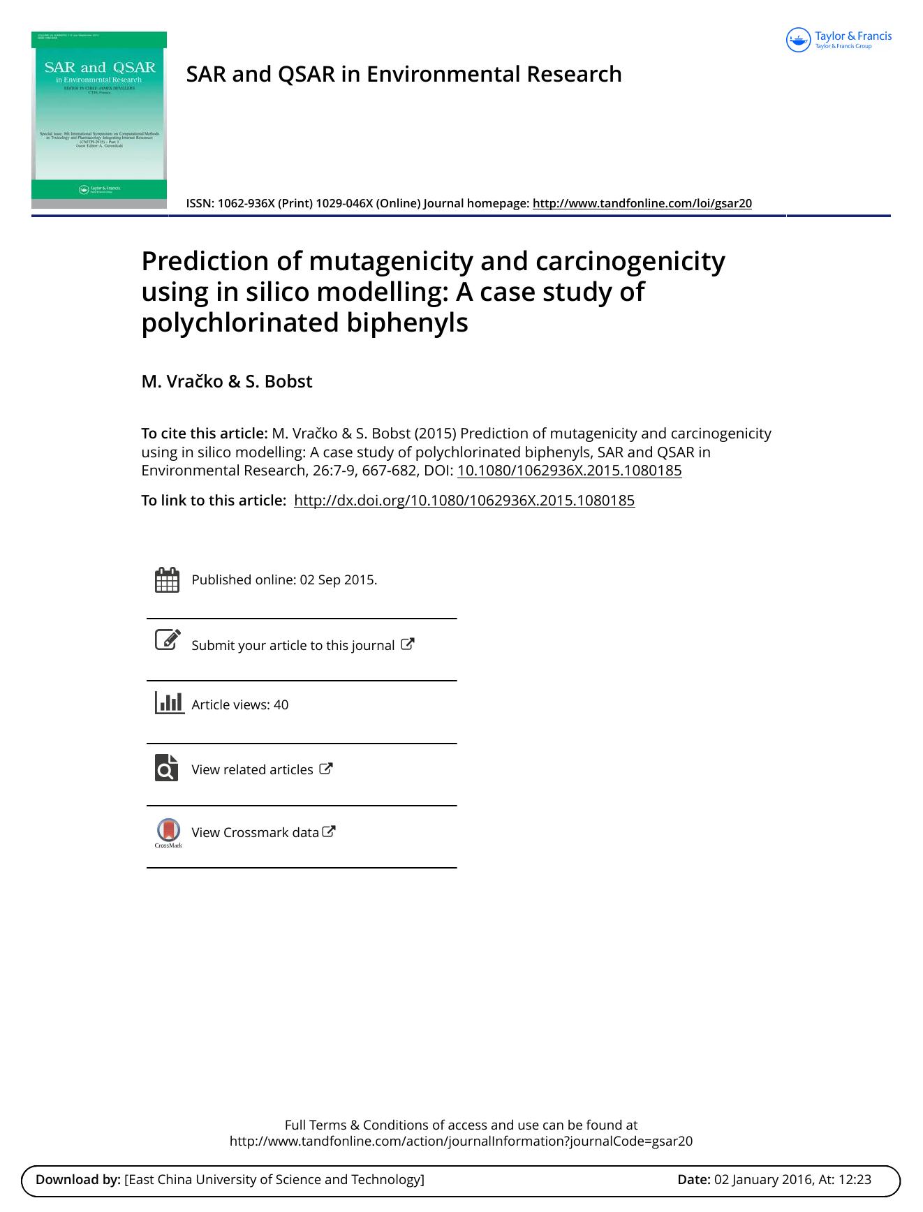 Prediction of mutagenicity and carcinogenicity using in silico modelling: A case study of polychlorinated biphenyls by M. Vračko