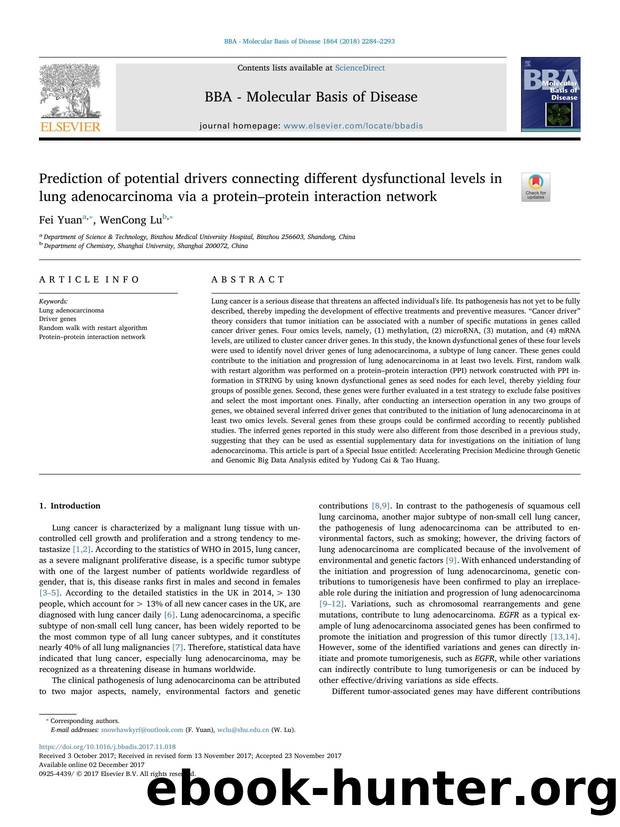 Prediction of potential drivers connecting different dysfunctional levels in lung adenocarcinoma via a proteinâprotein interaction network by Fei Yuan & WenCong Lu