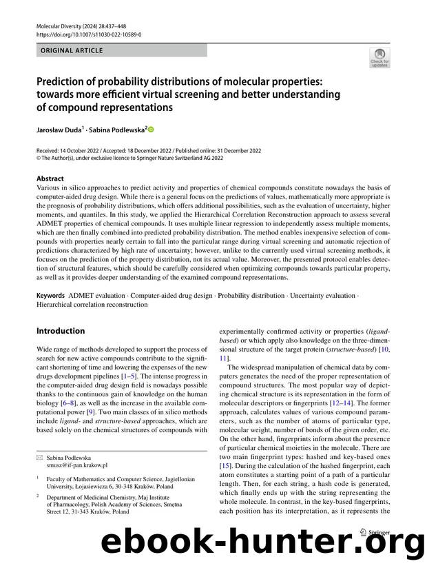 Prediction of probability distributions of molecular properties: towards more efficient virtual screening and better understanding of compound representations by Jarosław Duda & Sabina Podlewska