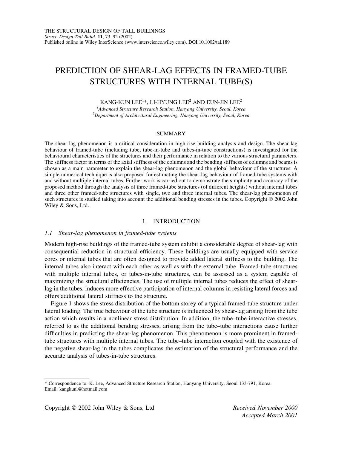 Prediction of shear-lag effects in framed-tube structures with internal tube(s) by Unknown