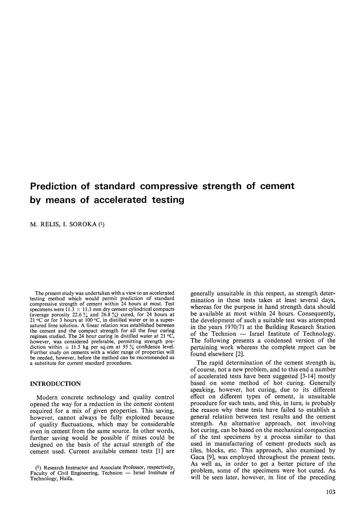 Prediction of standard compressive strength of cement by means of accelerated testing by Unknown