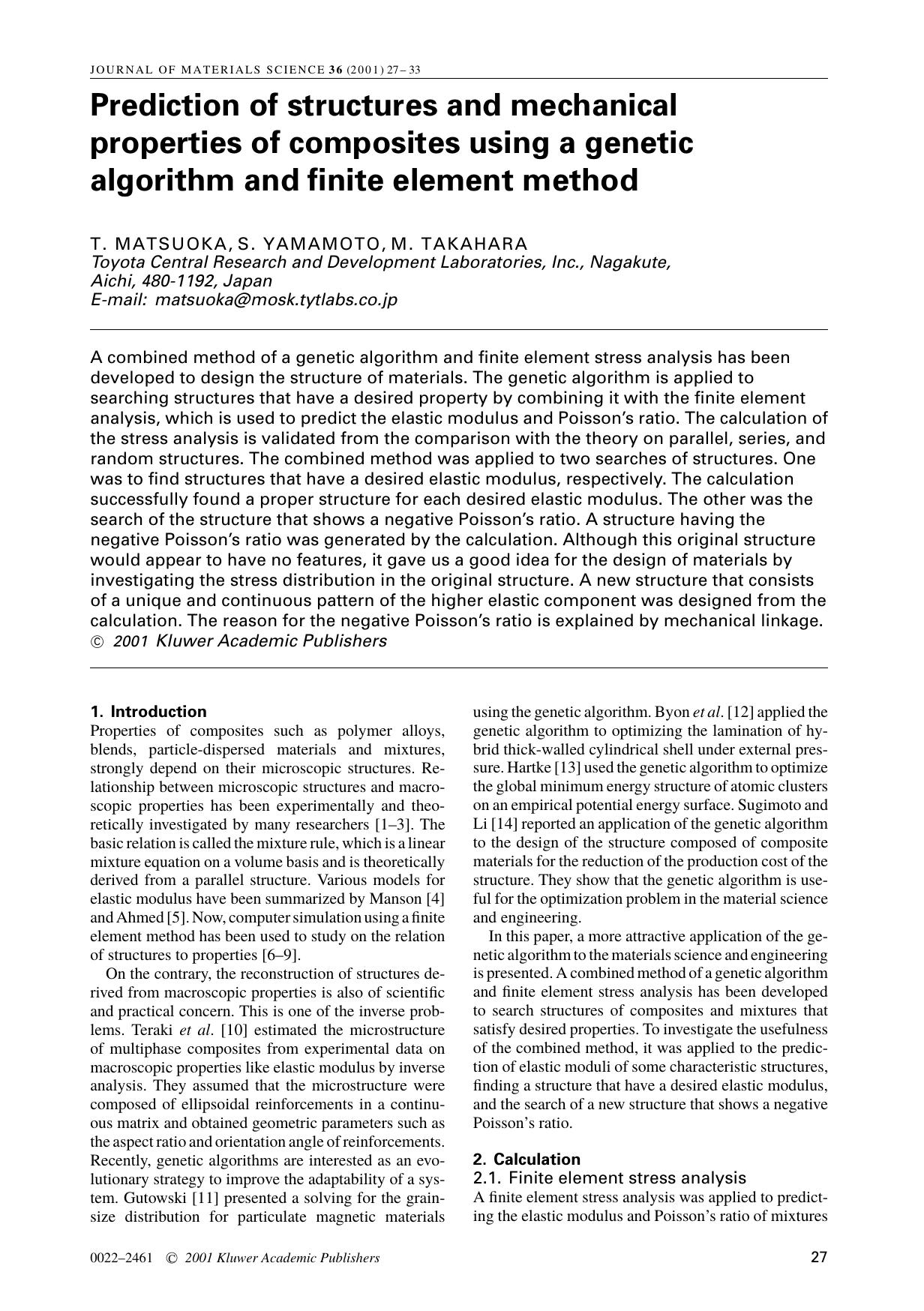 Prediction of structures and mechanical properties of composites using a genetic algorithm and finite element method by Unknown