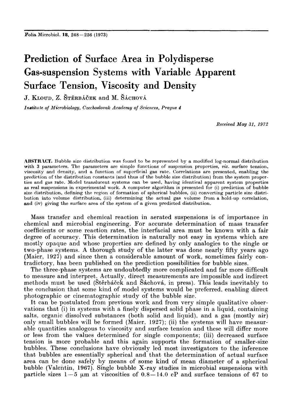 Prediction of surface area in polydisperse gas-suspension systems with variable apparent surface tension, viscosity and density by Unknown