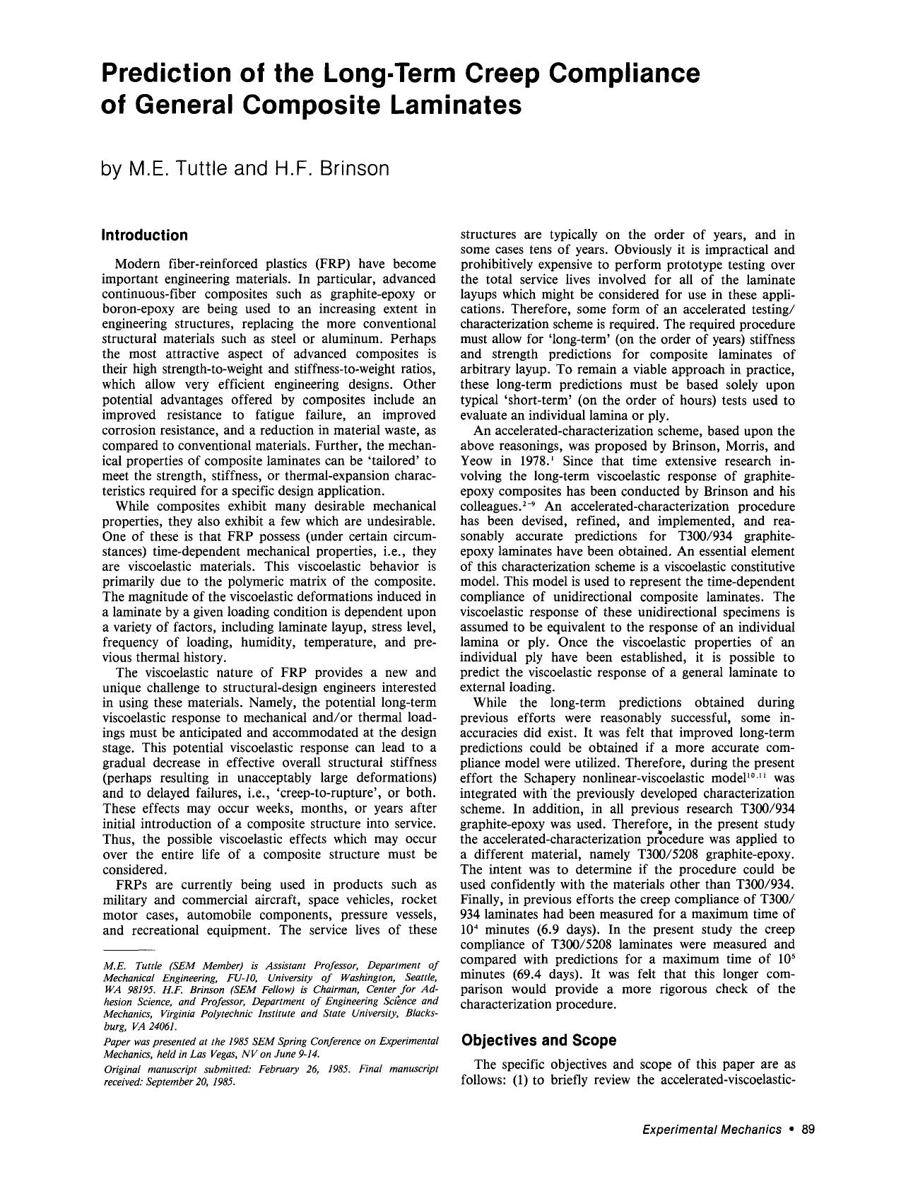 Prediction of the long-term creep compliance of general composite laminates by Unknown