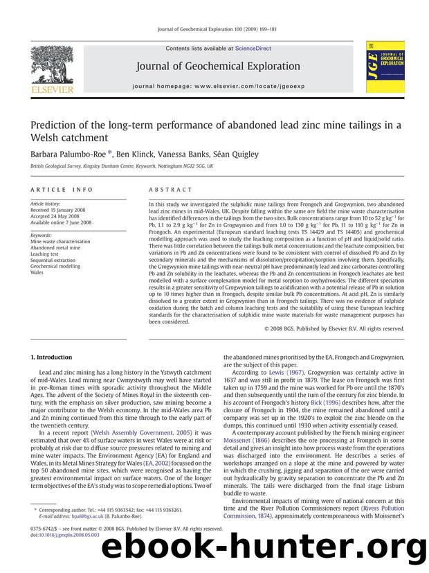 Prediction of the long-term performance of abandoned lead zinc mine tailings in a Welsh catchment by Barbara Palumbo-Roe; Ben Klinck; Vanessa Banks; Séan Quigley