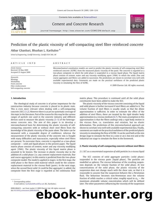 Prediction of the plastic viscosity of self-compacting steel fibre reinforced concrete by Akbar Ghanbari; Bhushan L. Karihaloo