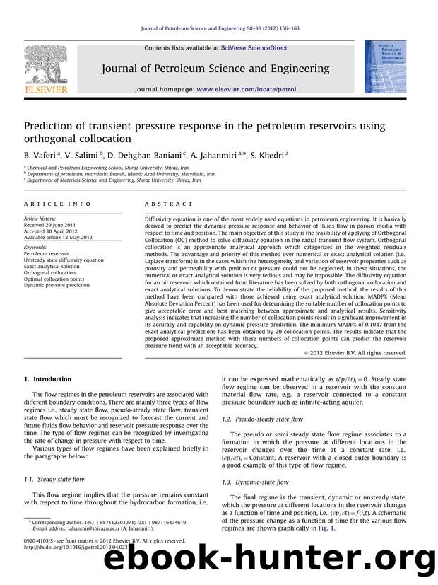 Prediction of transient pressure response in the petroleum reservoirs using orthogonal collocation by B. Vaferi