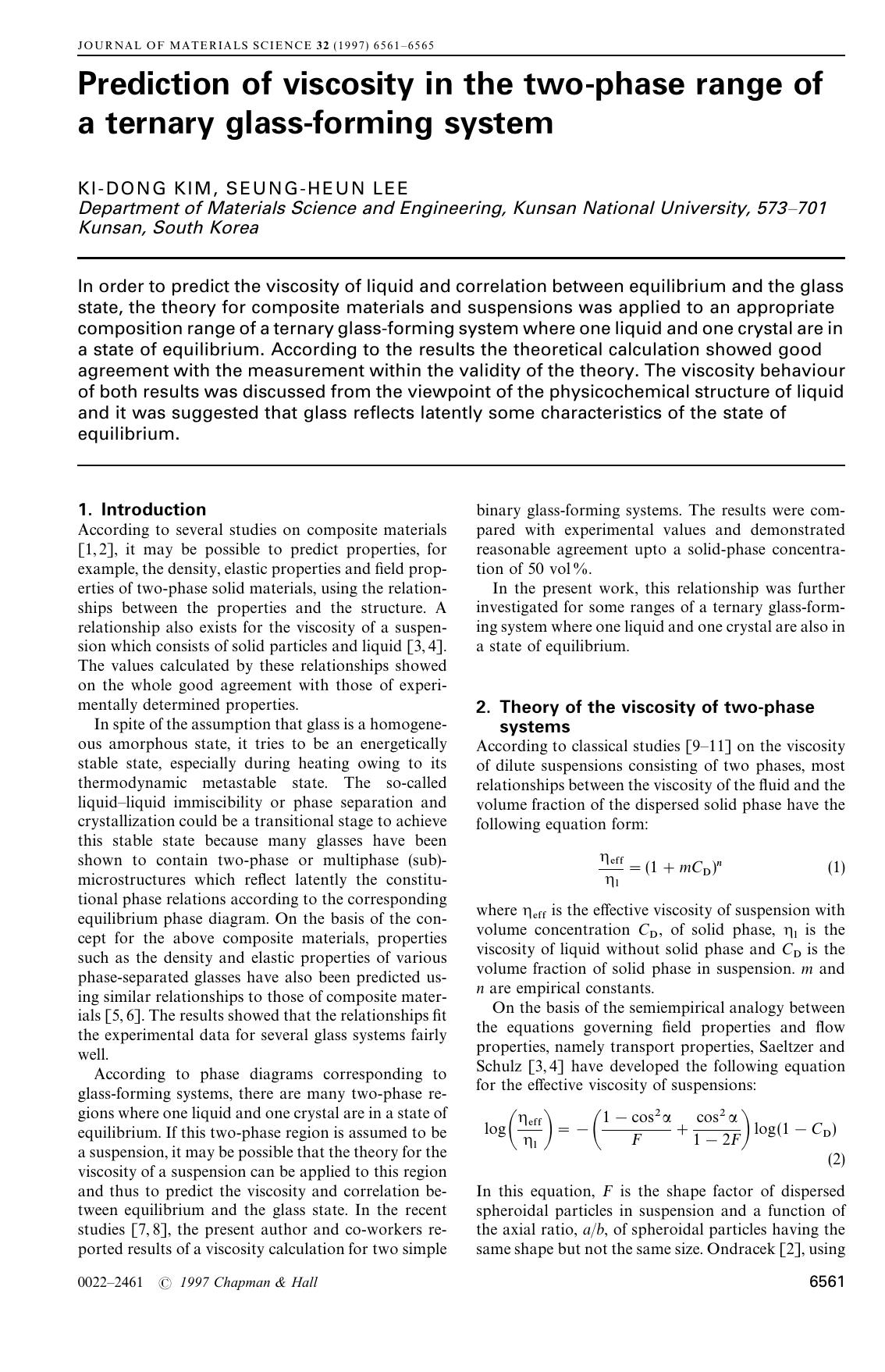 Prediction of viscosity in the two-phase range of a ternary glass-forming system by Unknown