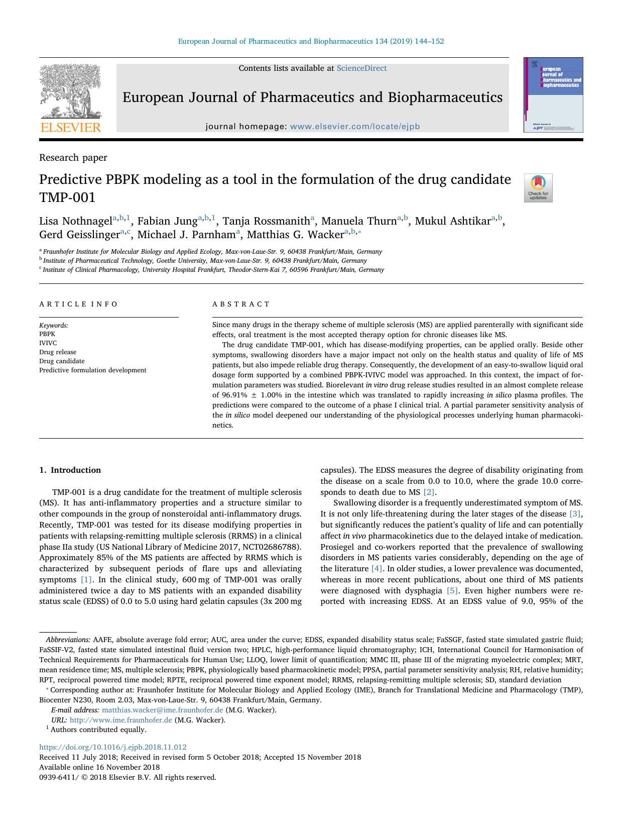 Predictive PBPK modeling as a tool in the formulation of the drug candidate TMP-001 by unknow